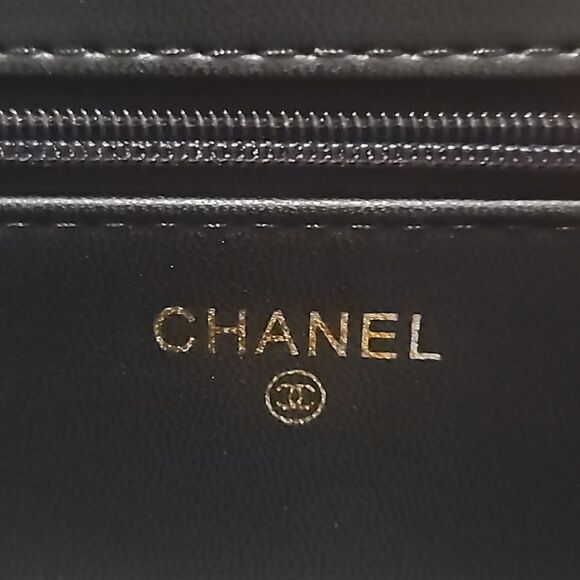 CHANEL Lambskin Chevron Wallet On Chain WOC Black w/ Dust Bag - Picture 4 of 11